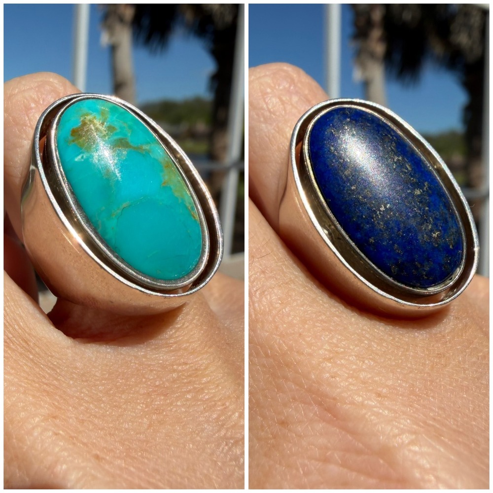DRT Sterling Silver Reversible Lapis Lazuli and Turquoise‎ Spinner Ring Sz 6 925